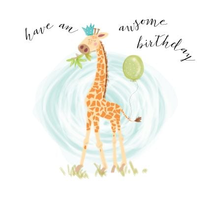 Children's Birthday Cards - HAVE An AWSOME Birthday - CUTE Giraffe BIRTHDAY