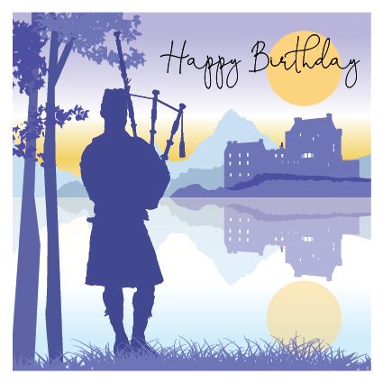 Scottish Birthday Card Piper - HAPPY BIRTHDAY - Scottish BAGPIPER Card - Ba