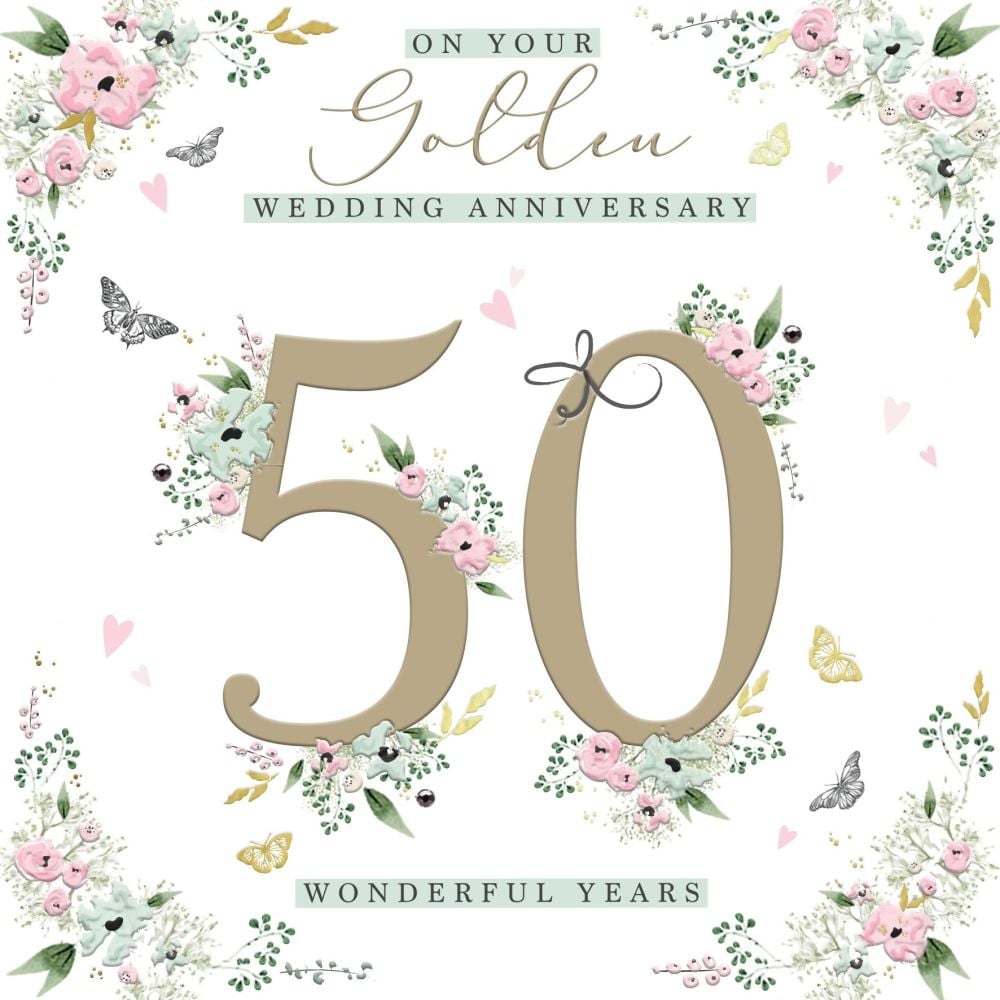 Golden Wedding Anniversary Cards - 50 WONDERFUL YEARS - 50th ANNIVERSARY Ca