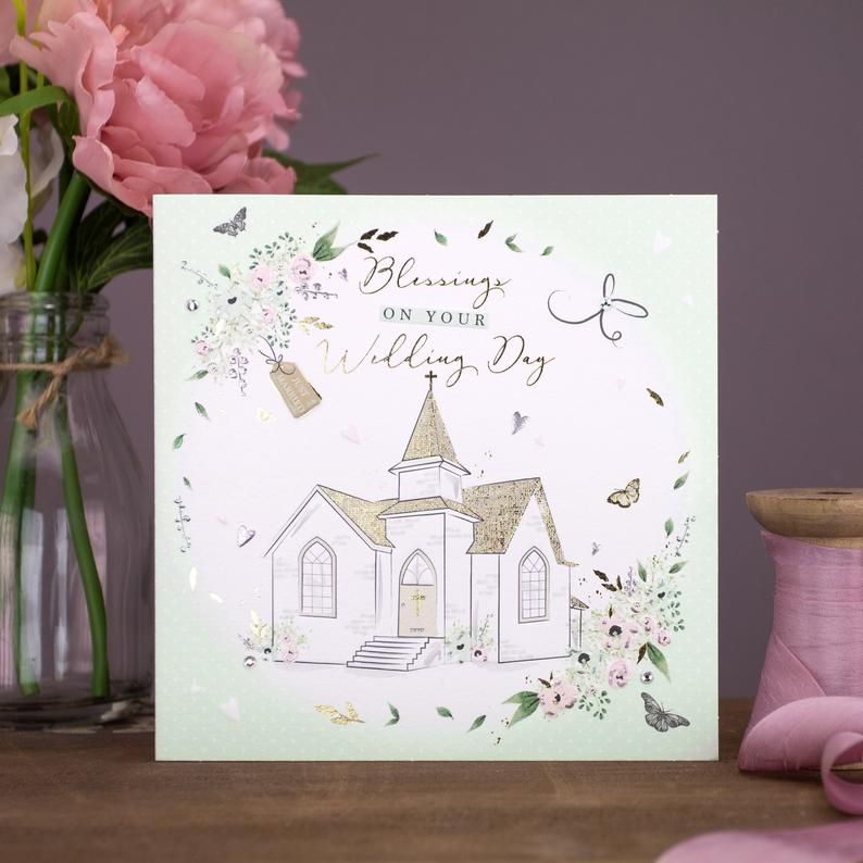 Blessings On Your Wedding Day - WEDDING Day CARD - HAND-FINISHED Wedding CARD With GOLD FOIL & Crystals - WEDDING Cards