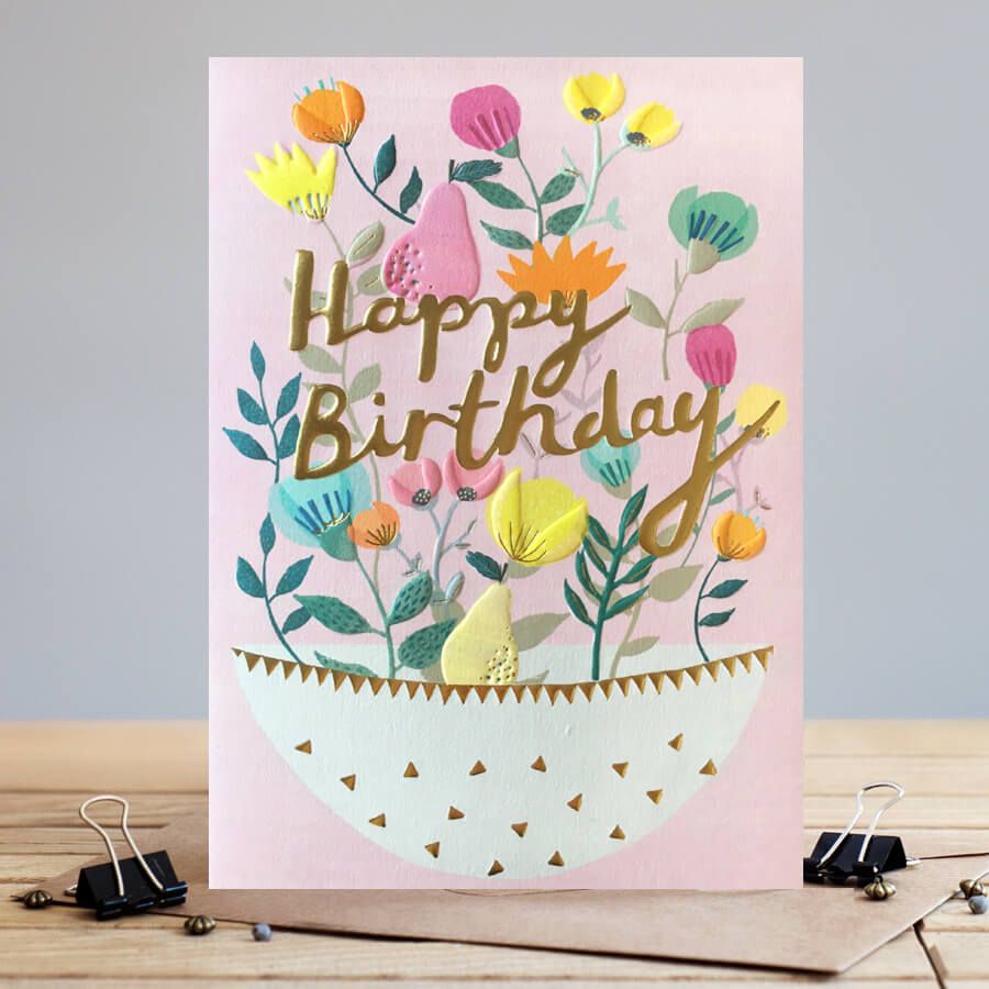 Birthday Cards For Her - HAPPY BIRTHDAY - Pretty PINK Floral CARD - FLOWERS