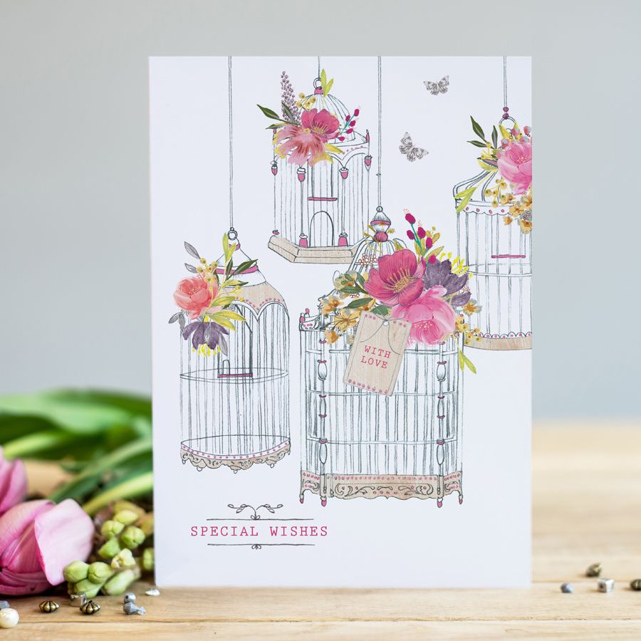 Birthday Cards For Her - Special WISHES - Pretty BIRD Cages BIRTHDAY Card -