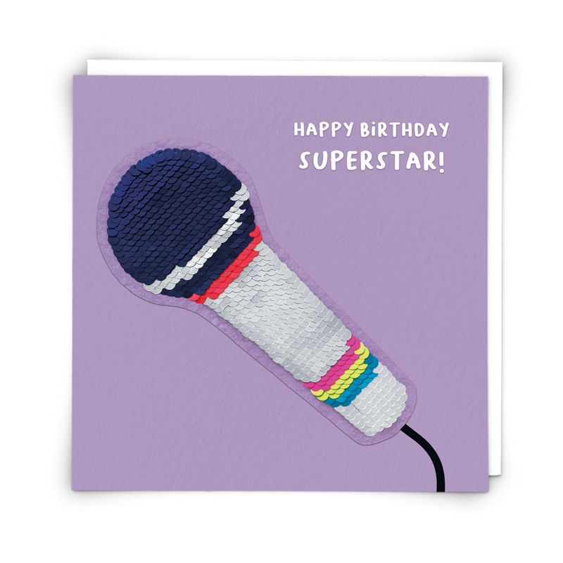 Karaoke Birthday Cards - BIRTHDAY SUPERSTAR - Unique SEQUIN CARD - KIDS Bir