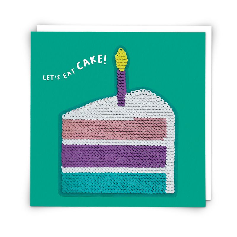 Cake Birthday Cards - LET'S Eat CAKE - Unique SEQUIN CARD - Birthday CARDS For CAKE Lover - Birthday CARDS For HER - Birthday CAKE Birthday CARDS
