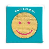 Smiley Face Birthday Cards - HAPPY BIRTHDAY - Unique EMOJI Birthday CARDS - Sequin BIRTHDAY Cards - ONLINE Birthday CARDS