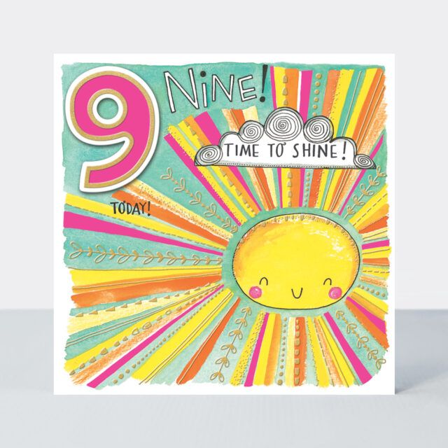 9th Birthday Cards - 9 Today TIME To Shine - SPARKLY 9th BIRTHDAY Card - 9t