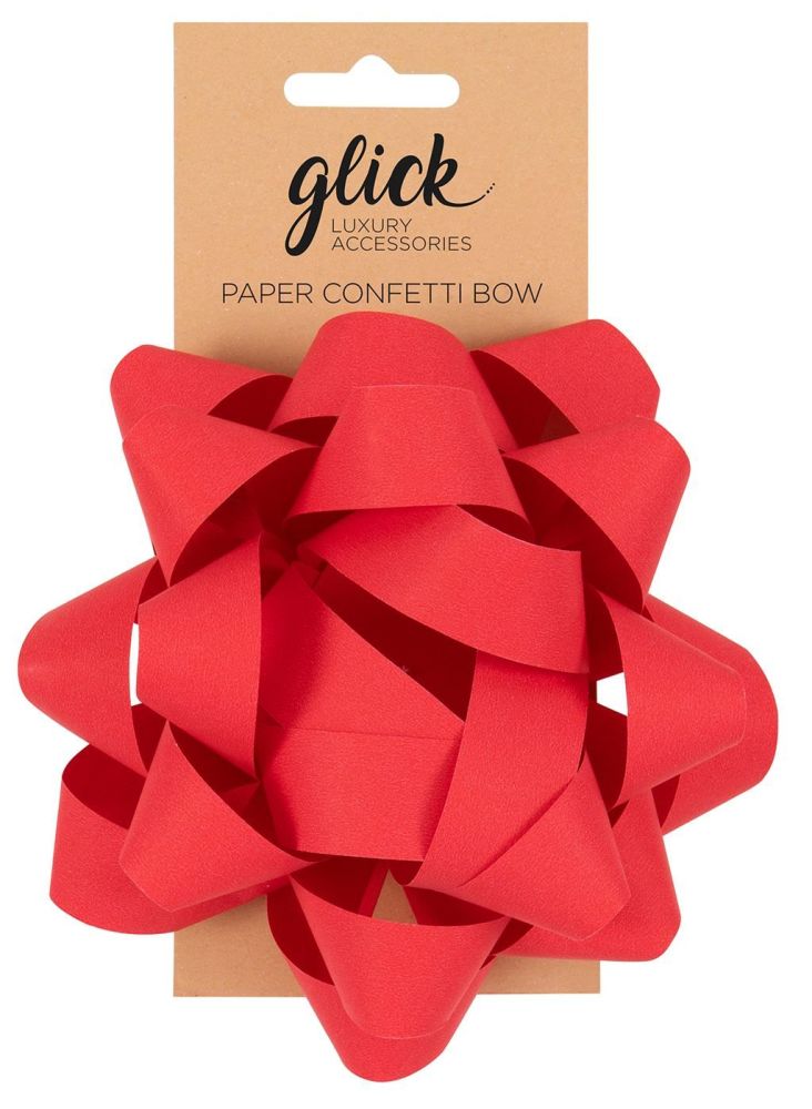 Confetti Bows - PAPER Confetti BOW - RED - 12CM Gift BOW - Gift WRAP Accessories - Ribbons & BOWS - Gorgeous RED Self-Adhesive GIFT Bow