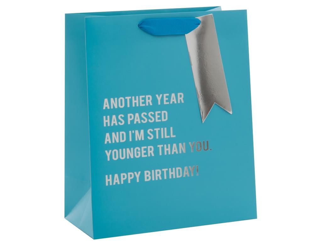 Gift Bags For Birthday - I'M Still YOUNGER - Large PORTRAIT Gift Bag - BIRTHDAY Gift BAGS - BLUE Gift BAG With SILVER Tag - Fun BIRTHDAY Gift BAG