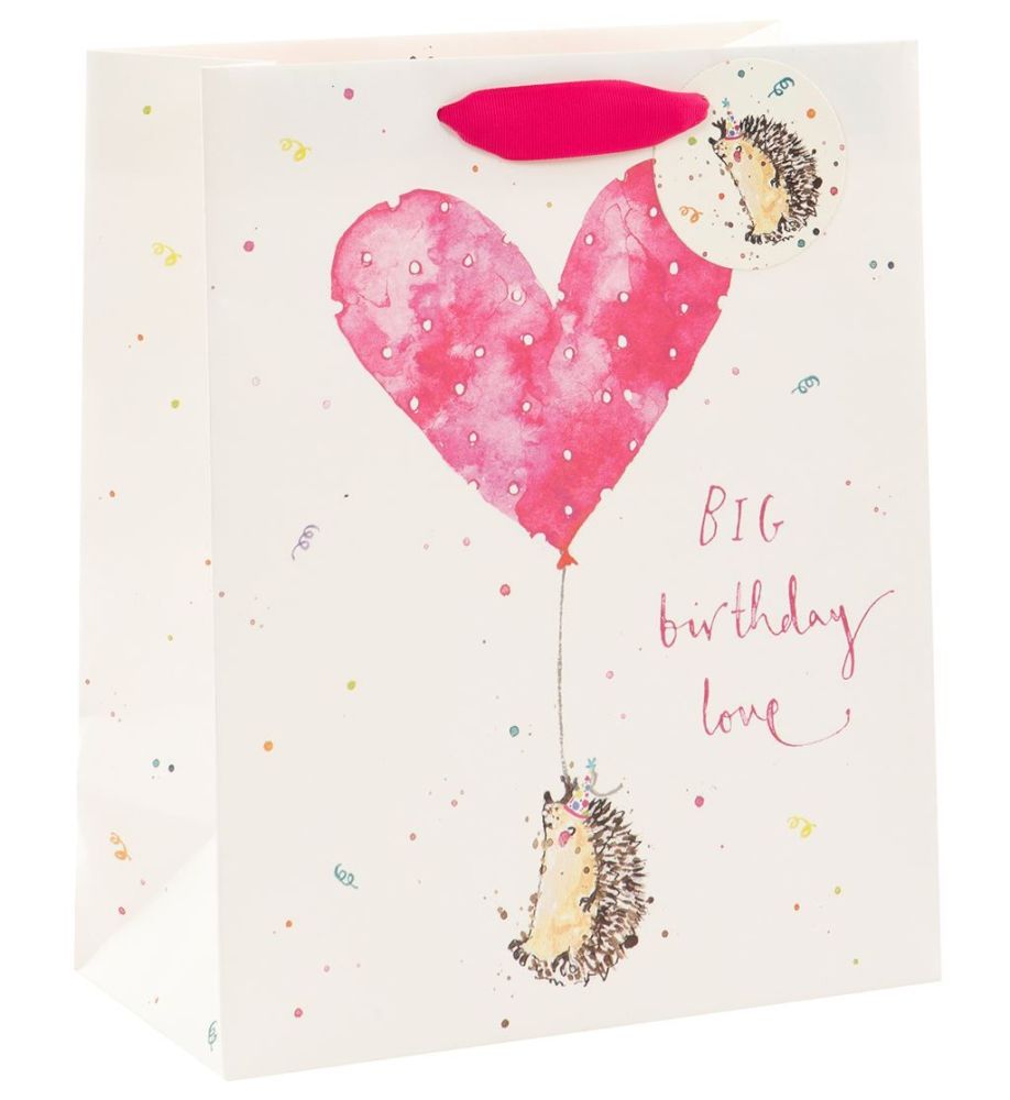 Adorable Hedgehog Gift Bag - BIG Birthday LOVE - LARGE Portrait GIFT Bag - 