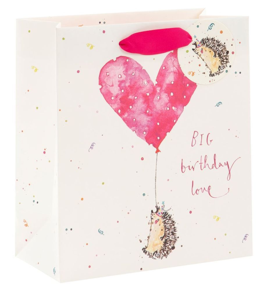 Adorable Hedgehog Gift Bag - BIG Birthday LOVE - MEDIUM Portrait GIFT Bag -