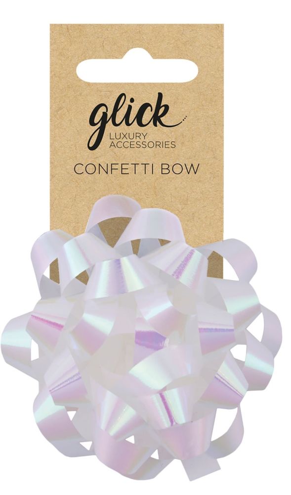 Confetti Bows - IRRIDESCENT WHITE - PACK Of 3 - 8CM Satin FINISH Confetti BOWS - Gift WRAP Accessories - Ribbons & BOWS - IRRIDESCENT WHITE Bow
