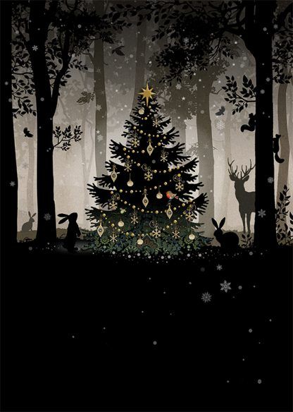 Midnight In The Woods Christmas Card - STUNNING Christmas CARD - GOLD Foil 