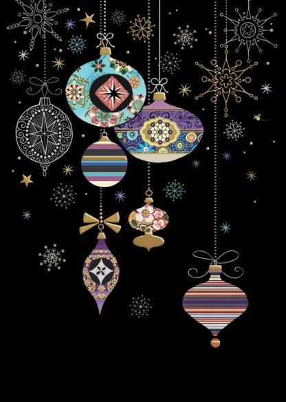 Beautiful Patterned Baubles Christmas Card - STUNNING Christmas CARD - GOLD