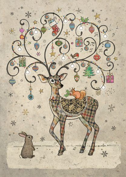 Beautiful Decorated Deer With Friends Christmas Card - STUNNING Christmas CARD - GOLD Foil CHRISTMAS Card - Unique CHRISTMAS Card FOR Family & FRIENDS