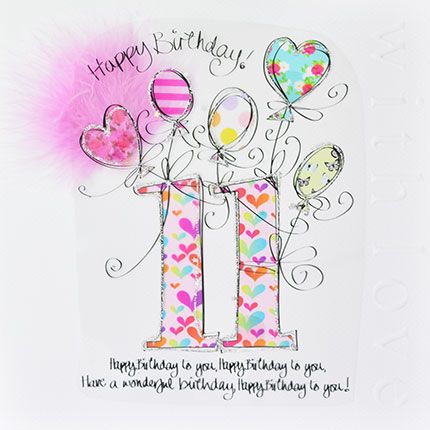  11th Birthday Card - LUXURY Embellished Boxed BIRTHDAY Card - 11th Birthda