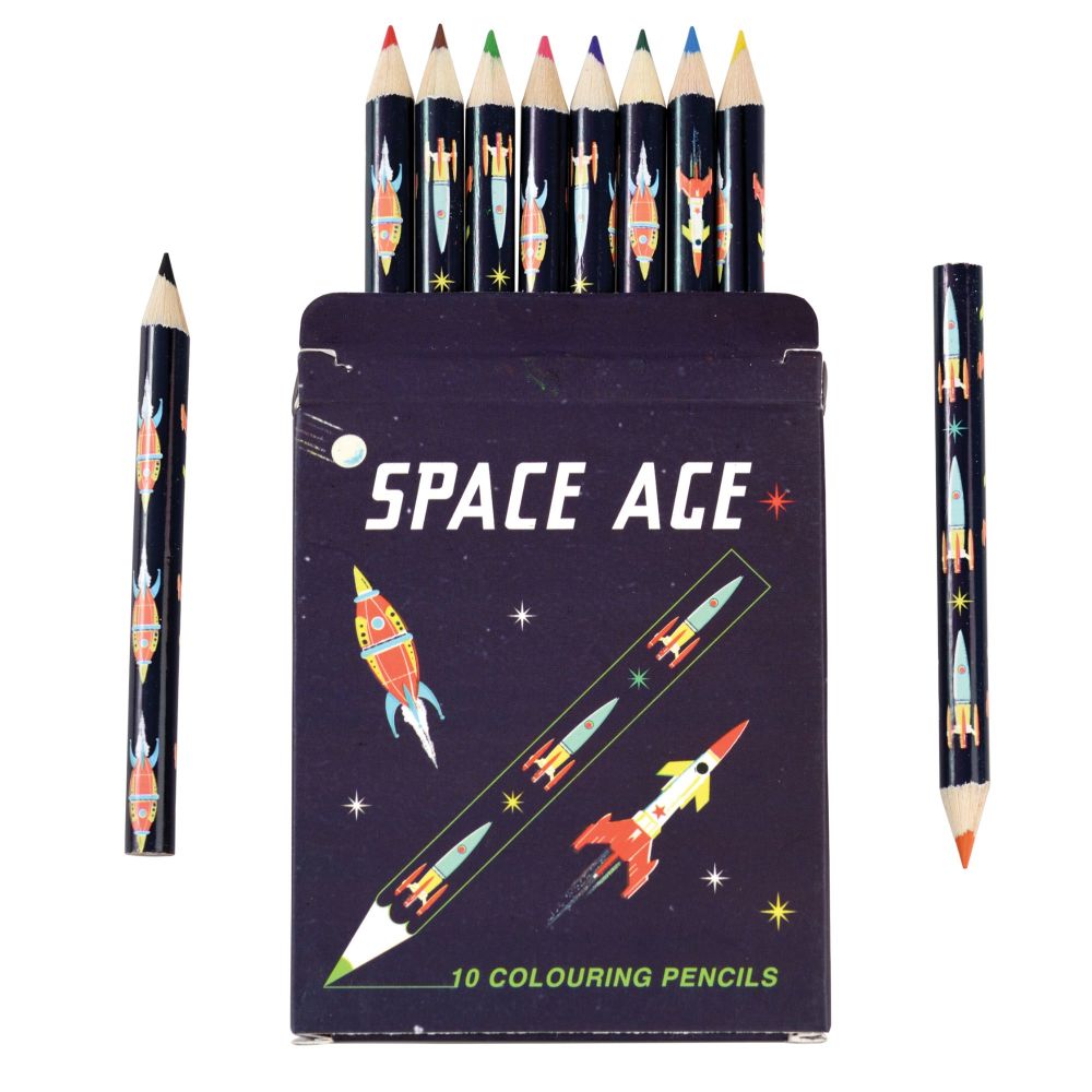 Colouring Pencils Set Of 10 - CHILDRENS Pencils - SPACE AGE Colouring PENCI