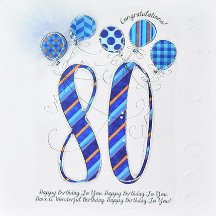 80th Birthday Card - LUXURY Embellished Boxed BIRTHDAY Card - 80th Birthday