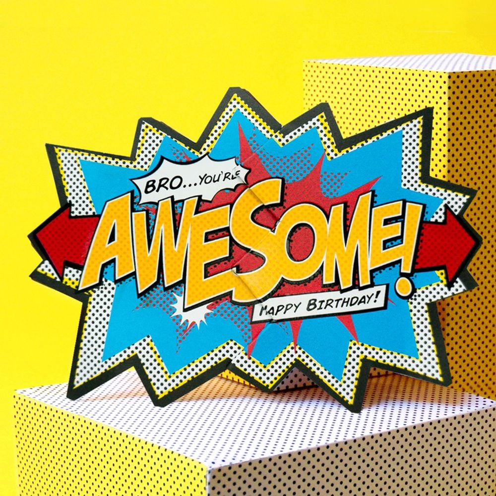 Bro' You're Awesome Happy Birthday - BROTHER Birthday CARDS - COMIC Book BIRTHDAY Cards - 'BRO' Comic CRACKER Card - Birthday CARDS For BROTHER
