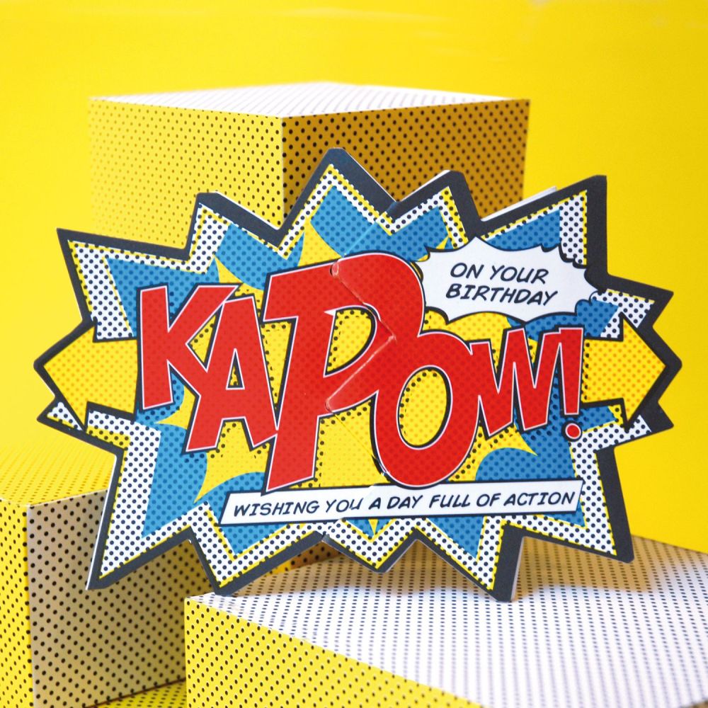 Kapow Wishing You A Full Day Of Action - Superhero Birthday Cards - COMIC B