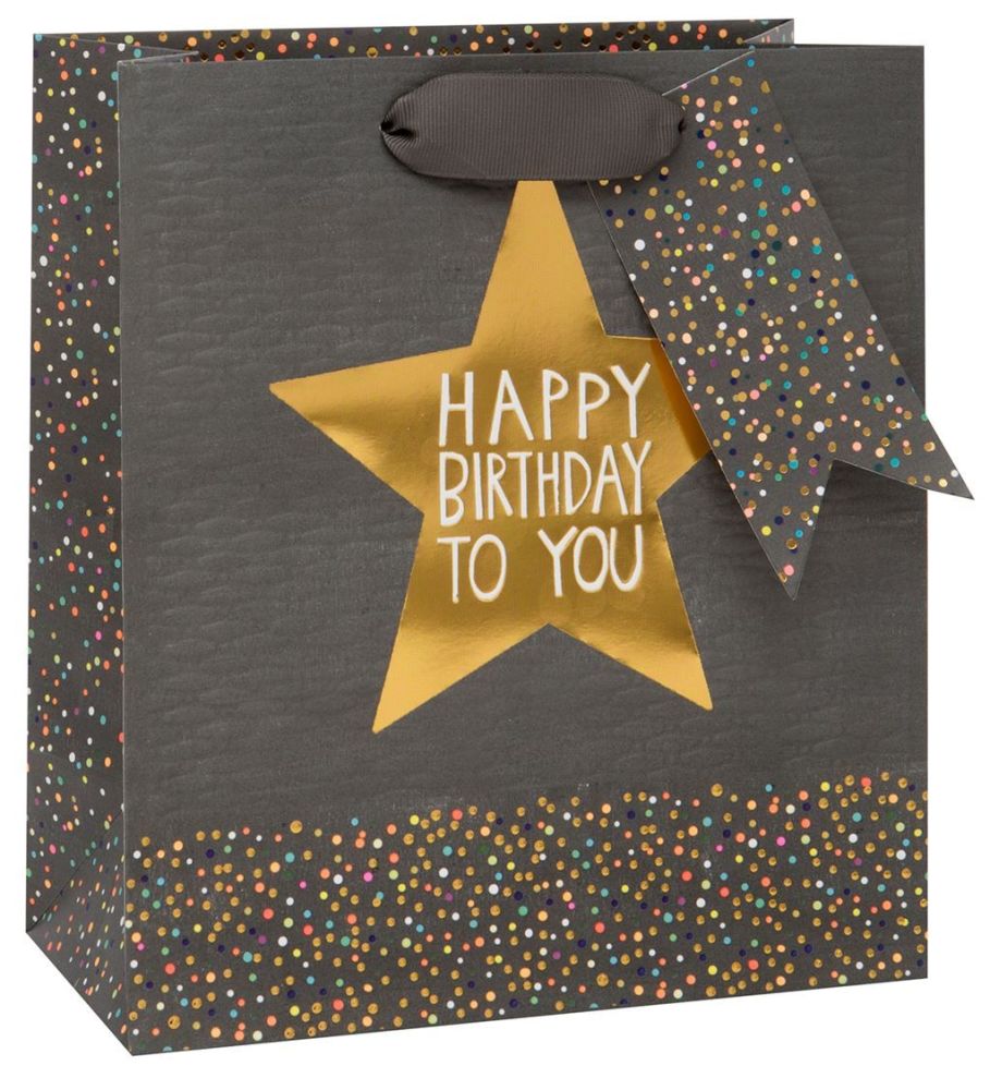Gift Bags For Men - Medium CELEBRATORY Gift BAG - Birthday STAR Gold FOIL GIFT Bag - PREMIUM Gift BAGS - Men's BIRTHDAY GIFT BAGS
