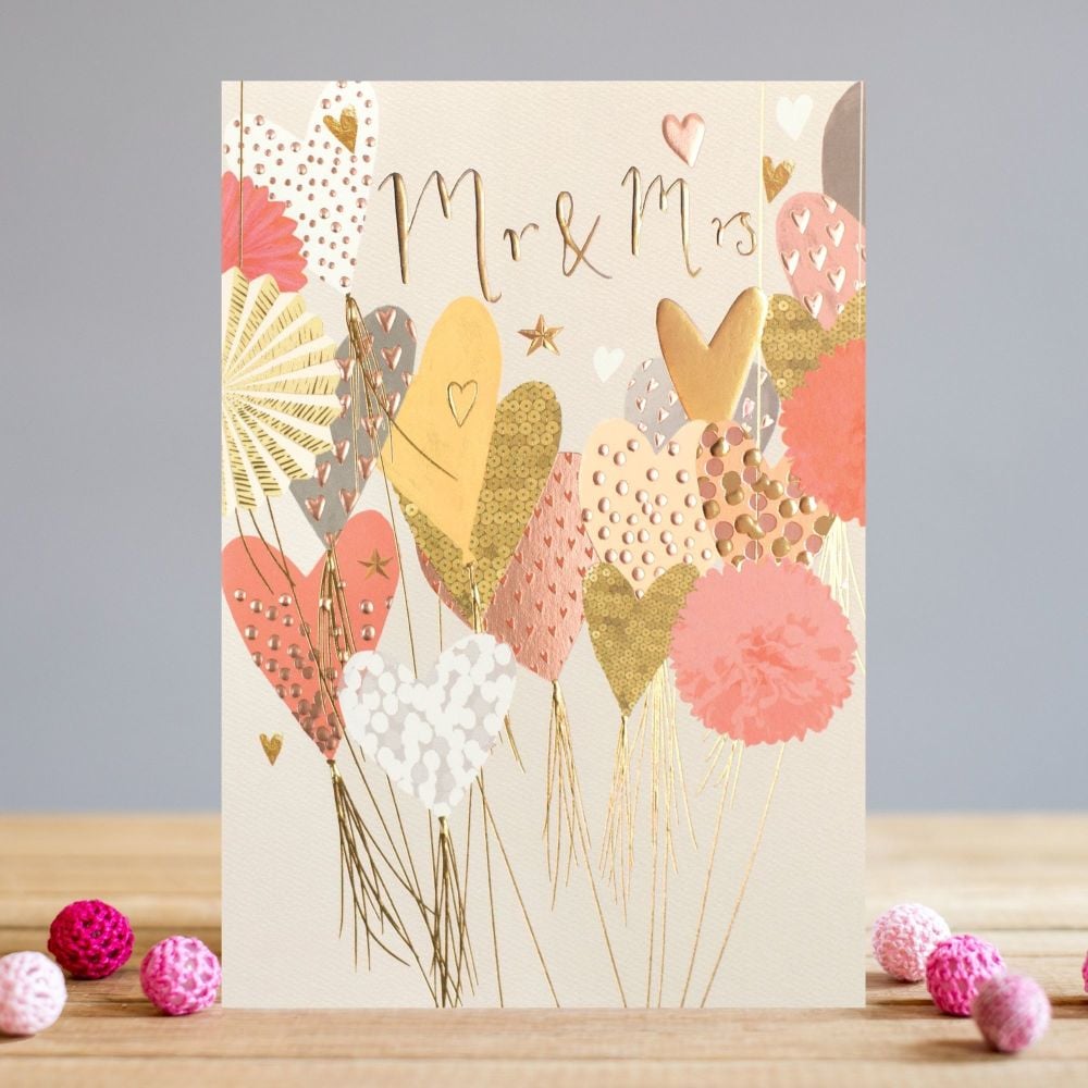 Mr & Mrs Wedding Card - STUNNING Copper & PINK Foil Wedding DAY Card - WEDD