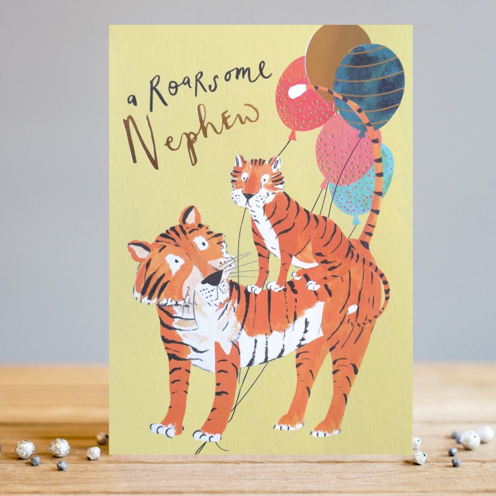 A Roarsome Nephew Birthday Card - CHILDREN'S Birthday CARDS - Cute TIGER With BALLOONS Birthday CARD - Birthday CARDS For NEPHEW