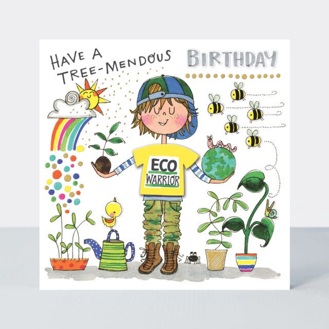 Children's Birthday Cards - LITTLE Eco WARRIOR BIRTHDAY - Have A TREE-MENDO