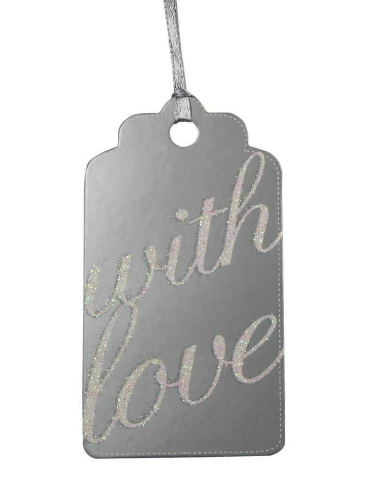 Gift Tags - WITH LOVE GIFT Tags 3 PACK - Silver LUGGAGE Style Gift TAGS - T