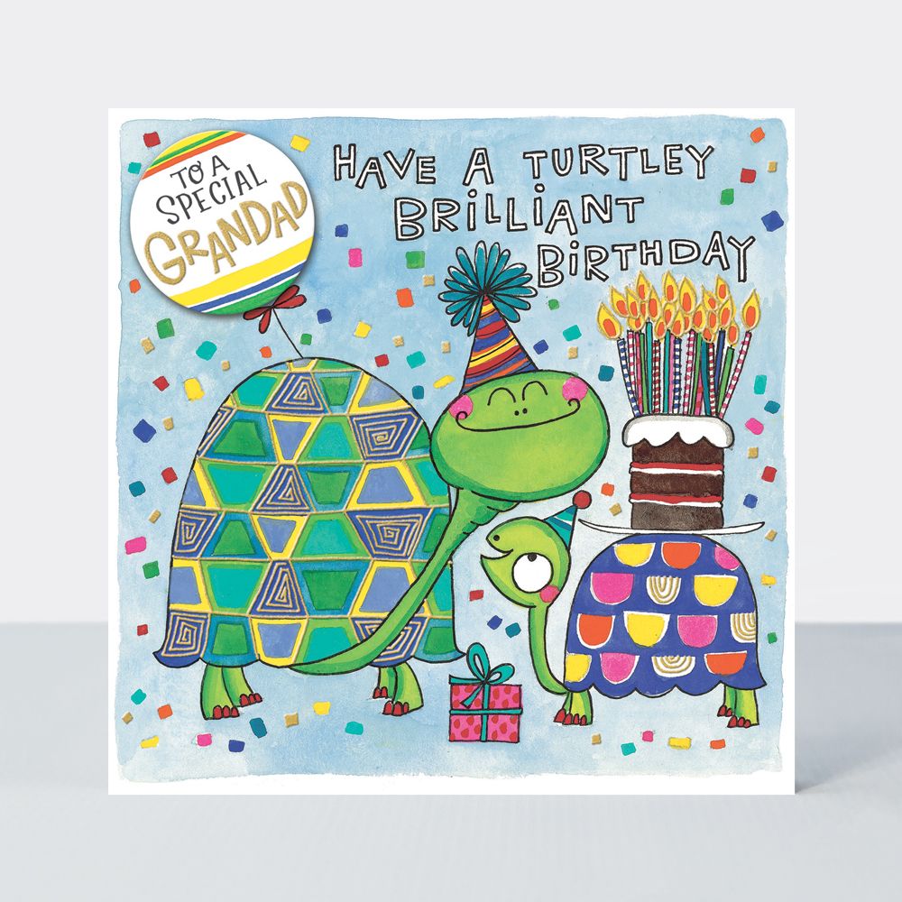 Have A Turtley Brilliant Birthday - SPECIAL Grandad BIRTHDAY Cards - FUN BIRTHDAY Card FOR Grandad - GRANDAD Birthday CARDS - Birthday CAKE CARD