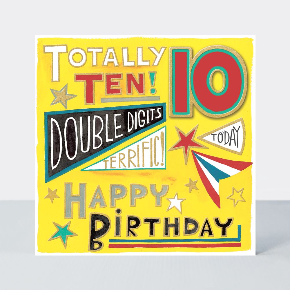 10th Birthday Card Boy - TOTALLY TEN - RETRO Style 10th BIRTHDAY CARD - 10t