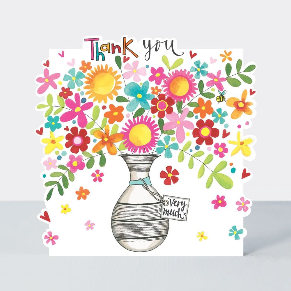 Thank You Very Much - THANK You CARDS - Sparkly VASE Of FLOWERS - BEAUTIFUL