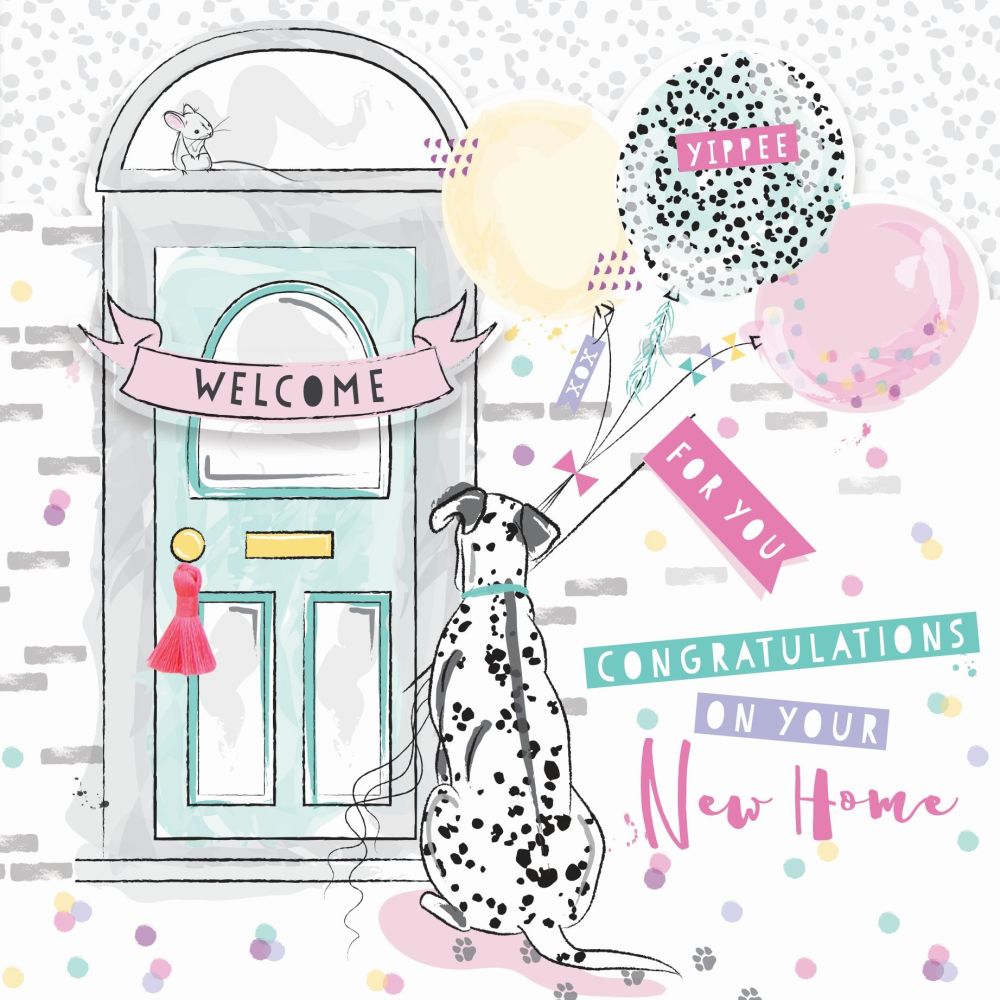 Congratulations On Your New Home - NEW Home GREETING Cards - GORGEOUS Dalmation & BALLOONS Card - NEW Home CONGRATULATIONS Card