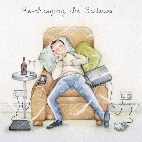Lazy Birthday Card - RE-CHARGING The BATTERIES - Funny LAZY Guy BIRTHDAY Ca