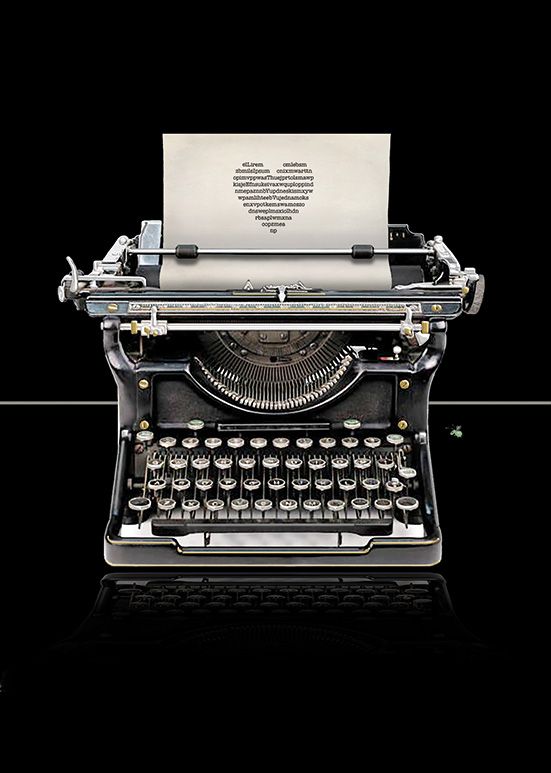 Typewriter Greeting Card - BLANK Cards - ROMANTIC Greeting CARD - Gold & SI