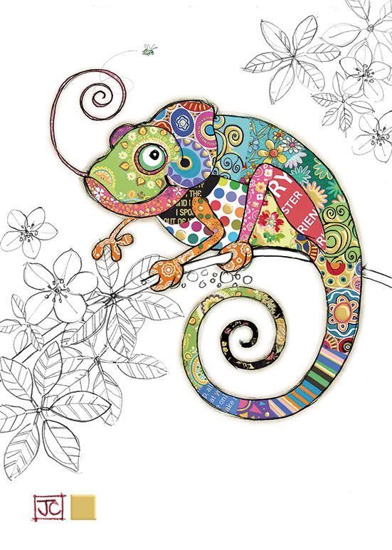 Patchwork Chameleon Card - ARTISTIC Greeting CARD - BLANK Greeting CARD - Q