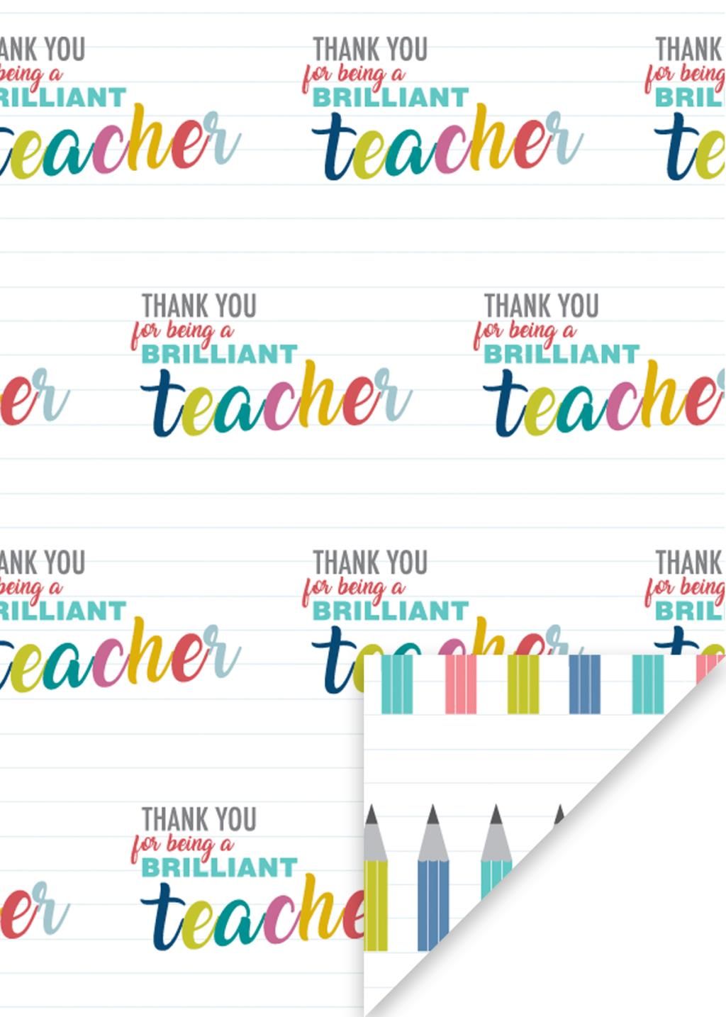 Thank You Teacher Wrapping Paper - 2 SHEETS Of LUXURY Gift WRAP - RECYCLABL
