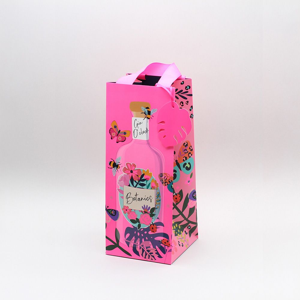 Gin O'Clock Pink Gift Bag - WINE & Bottle GIFT Bags - BOTTLE Gift BAGS - CUTE PINK BOTTLE BAG - Gin Gift BAG - Birthday GIFT Bag FOR Her