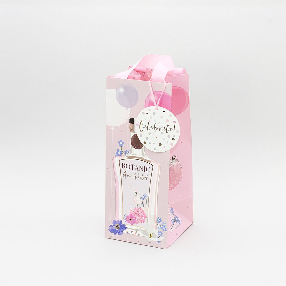 Gin O'Clock Pink Gift Bag - CELEBRATION Gift BAG - Gin GIFT Bag - WINE & Bo