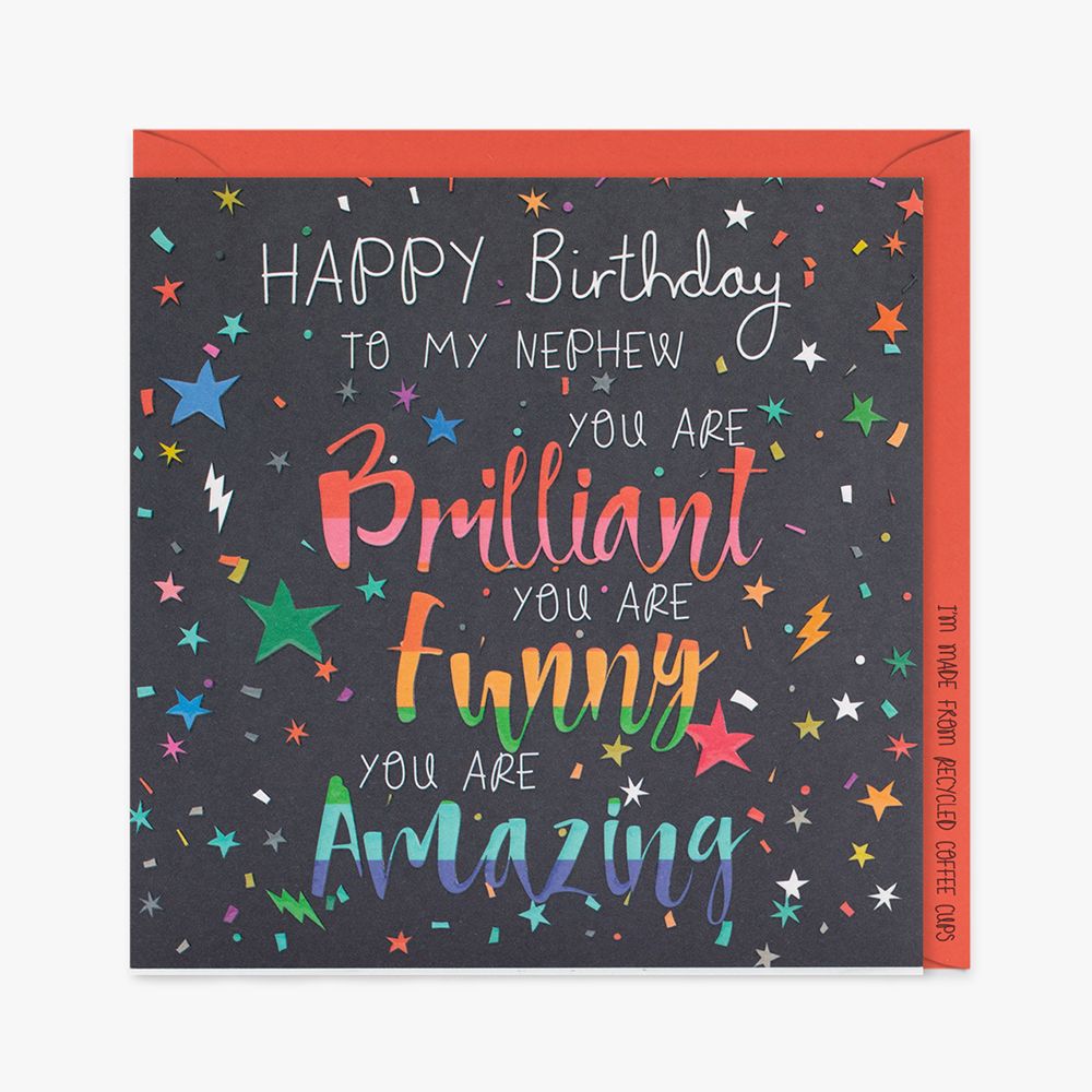 Happy Birthday To A Brilliant Funny Amazing Nephew - NEPHEW Birthday CARDS - Fun & COLOURFUL Birthday CARD For NEPHEW - Amazing NEPHEW Birthday CARDS