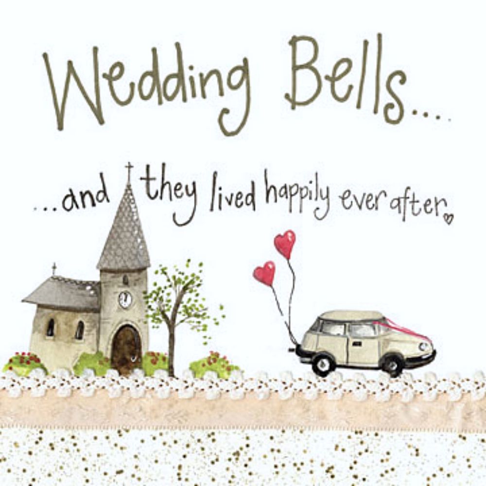 And They Lived Happily Ever After - WEDDING Cards - WEDDING Day CARDS - Quirky WEDDING Day CARD - Pretty WONKY Church & WEDDING Car GREETING Card