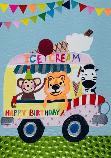 Happy Birthday - KIDS Birthday CARDS - Fun ICE CREAM Birthday CARD - Cute Z