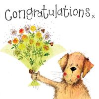 Congratulations Cards - ADORABLE Dog With BOUQUET Congratulations CARD - Pregnancy - ENGAGEMENT - Success Congratulations Cards