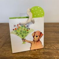 ADORABLE Dog With Bouquet Gift Bag - SMALL Gift BAGS - Small BAGS For GIFTS - Small GIFT Bag WITH Matching GIFT TAG - Gift BAGS