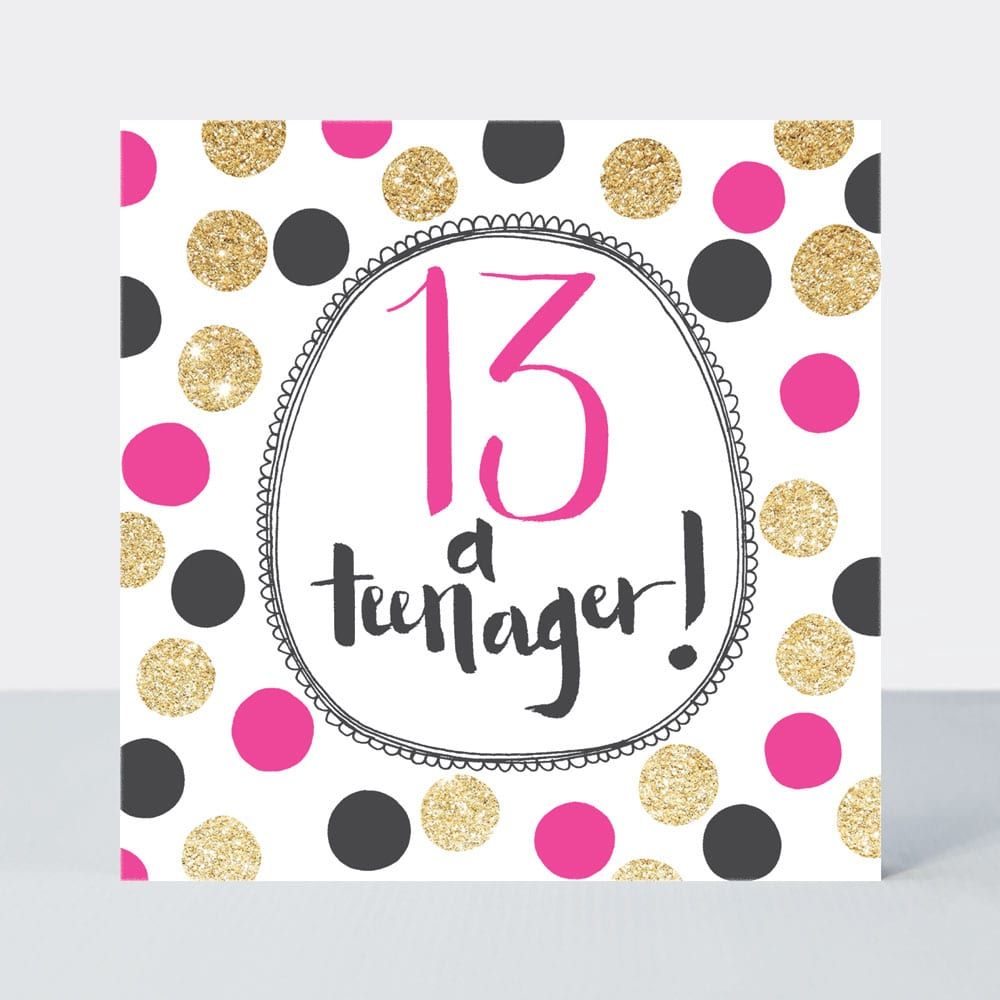13th Birthday Card For Her - 13 A TEENAGER - Fun PINK & Gold GLITTER Birthday CARD - 13th BIRTHDAY - 13th BIRTHDAY Card For DAUGHTER - Niece - FRIEND