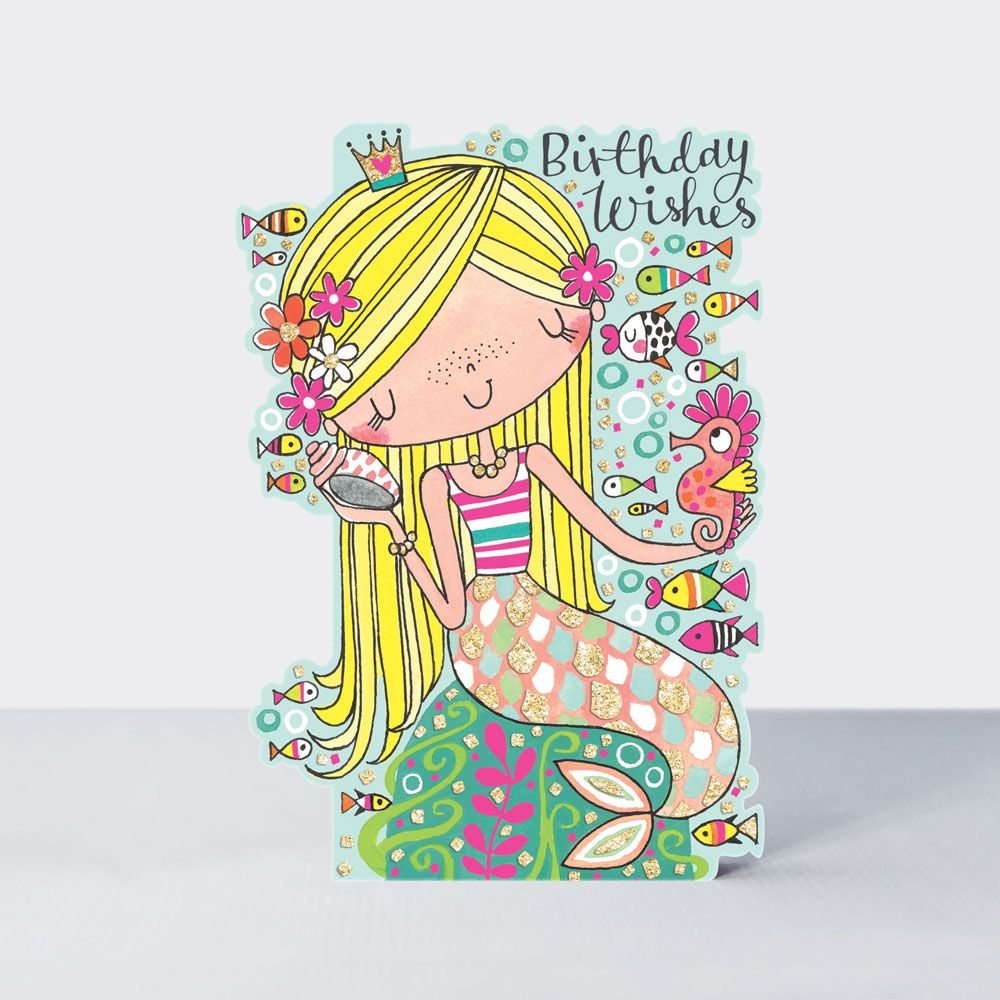Pretty Mermaid Birthday Card For Girl - BIRTHDAY WISHES - Cute SPARKLY MERM