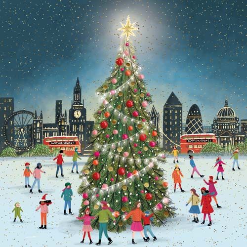  London At Christmas Card - BEAUTIFUL Christmas CARD - Ice Skaters AROUND A TREE - Merry CHRISTMAS & Happy NEW Year GREETING Card For FRIENDS & Family