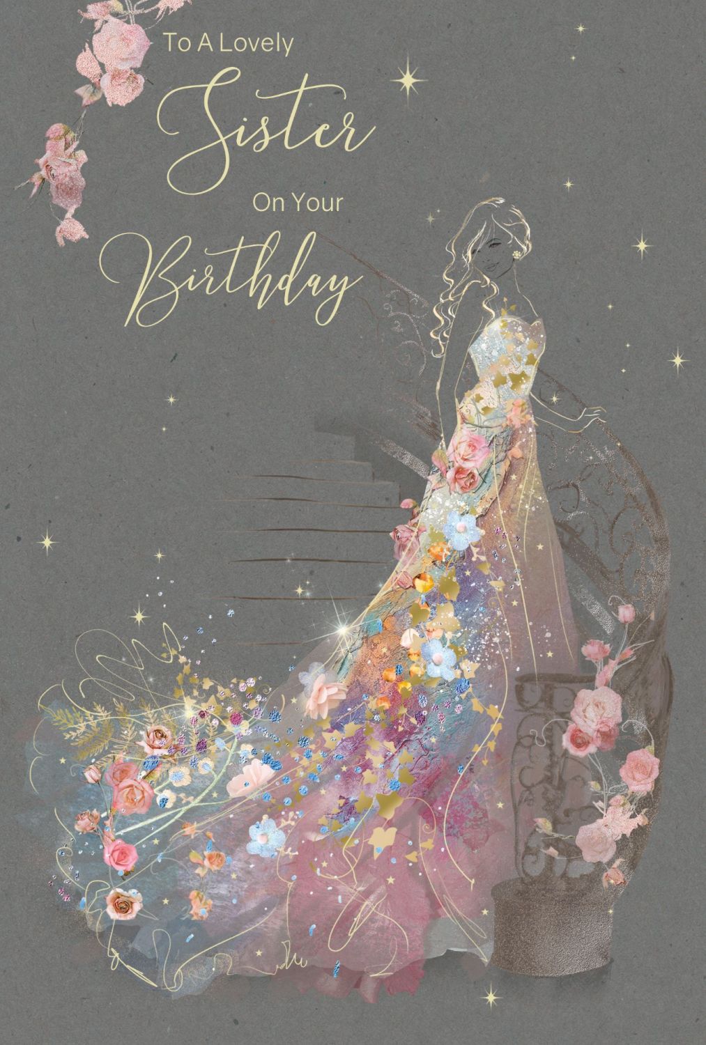 Lovely Sister Birthday Card - ON Your BIRTHDAY - SPARKLY Birthday Card For 