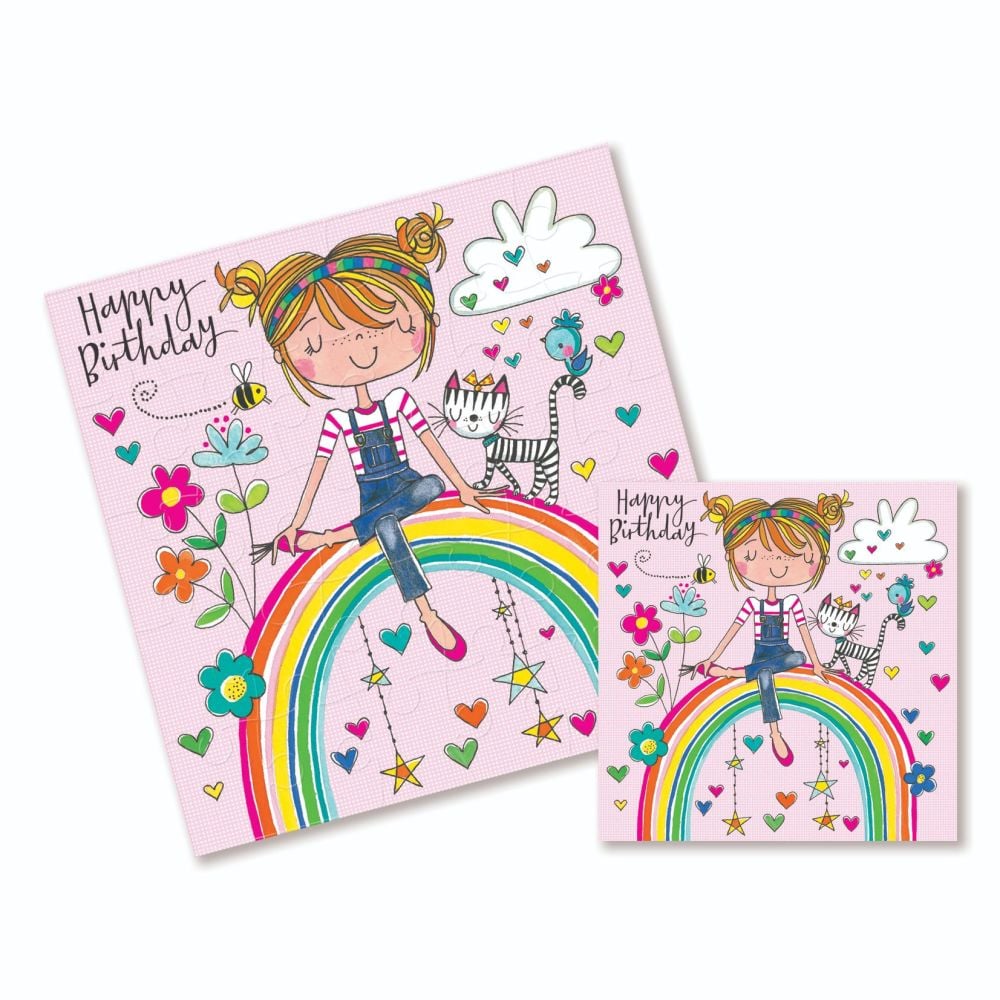 Birthday Cards For Kids - HAPPY Birthday JIGSAW CARD - PRETTY Girl ON A Rai