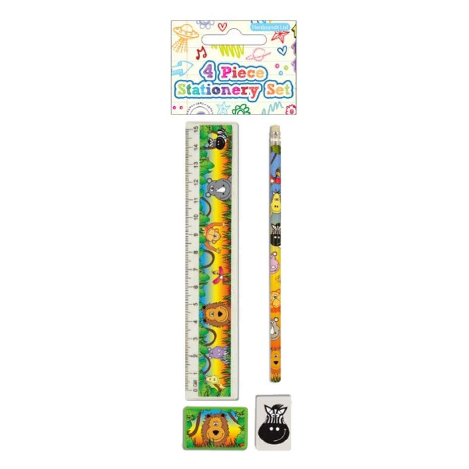 KIDS Stationery - JUNGLE ANIMALS Stationery Sets 4pc - School Stationery SUPPLIES - BIRTHDAY - Party BAG FILLER - Christmas STOCKING Filler