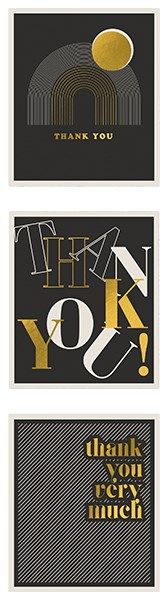Pack Of 12 Thank You Cards - STYLISH Black & GOLD Thank YOU Note CARDS - Thank YOU Cards - MULTIPACK - PACK Of 3 DESIGNS